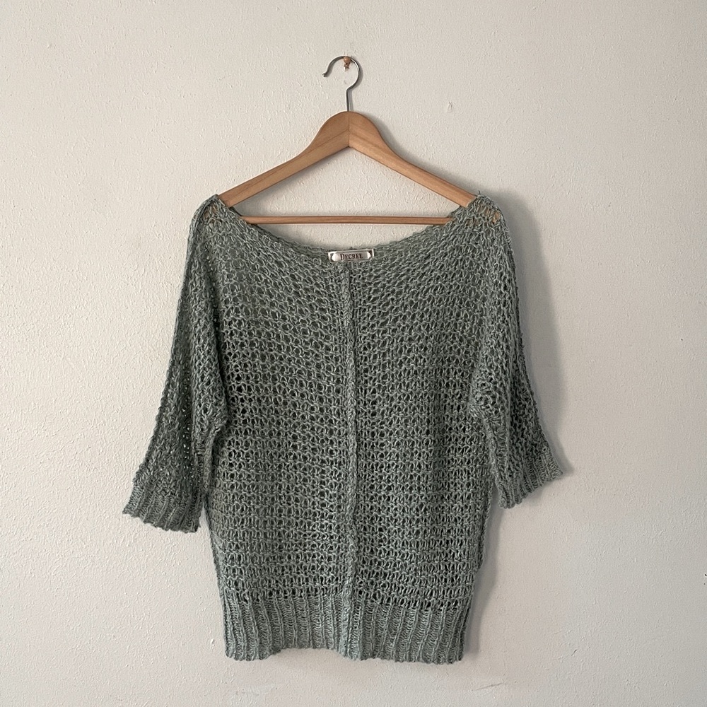 Decree Open Knit Sweater Short Sleeve Green Coastal Grandma
